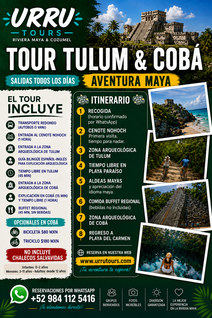 Tulum Ruins + Cobá + Cenote San Juan Tour