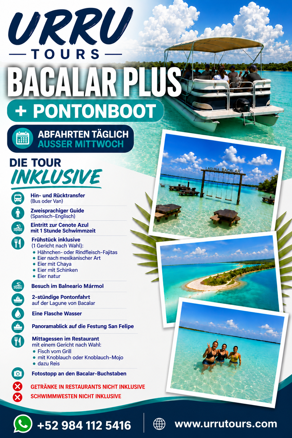 Tour Bacalar con pontón por la Laguna de los 7 Colores desde Riviera Maya