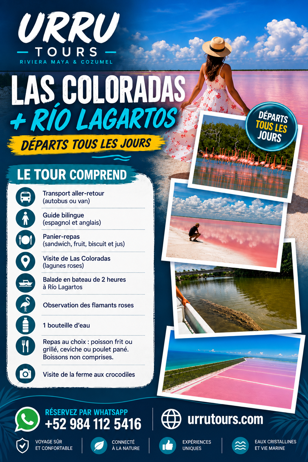 Las Coloradas et Río Lagartos depuis la Riviera Maya