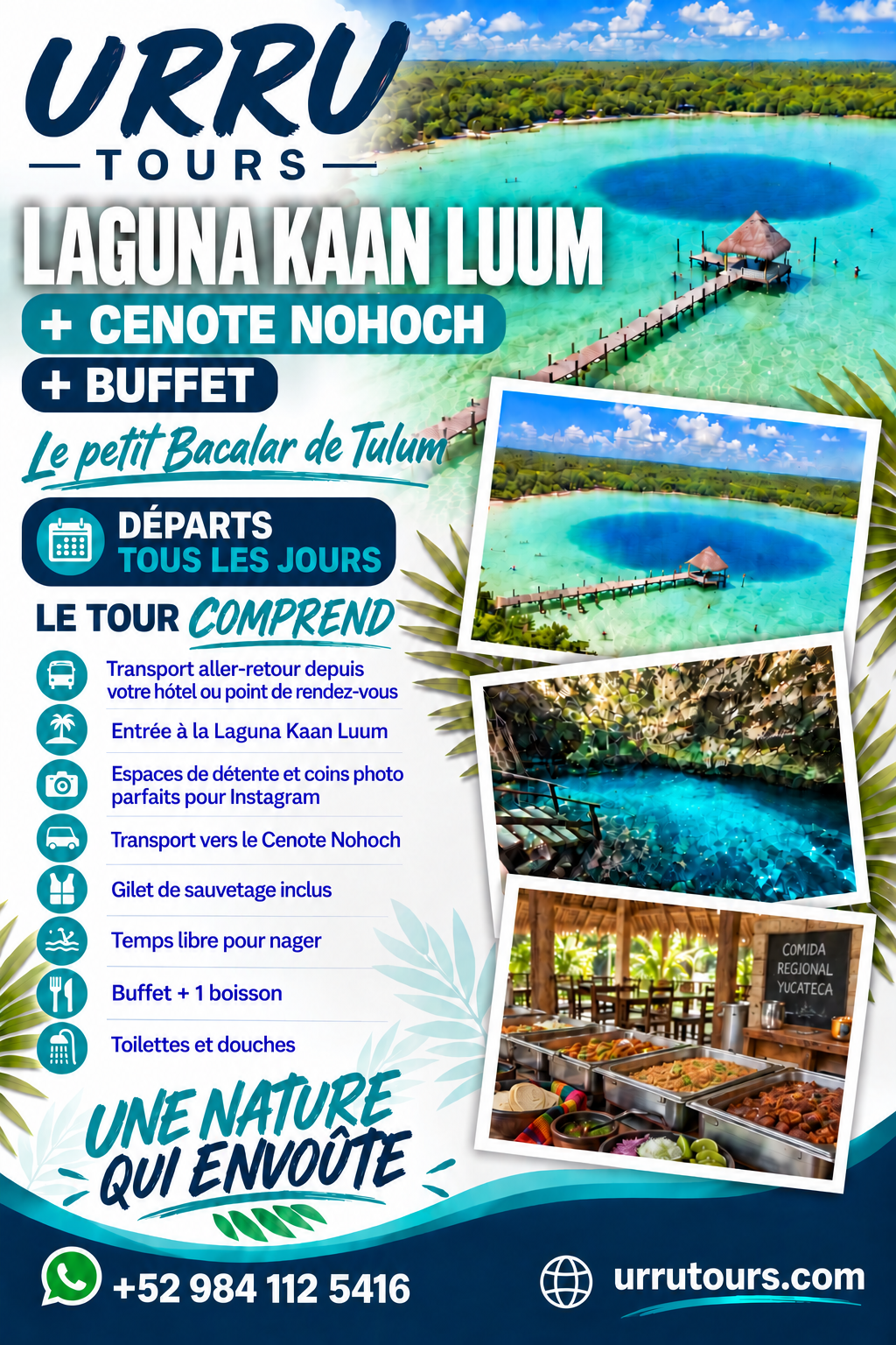 Lagune Kaan Luum + Cenote Nohoch depuis la Riviera Maya