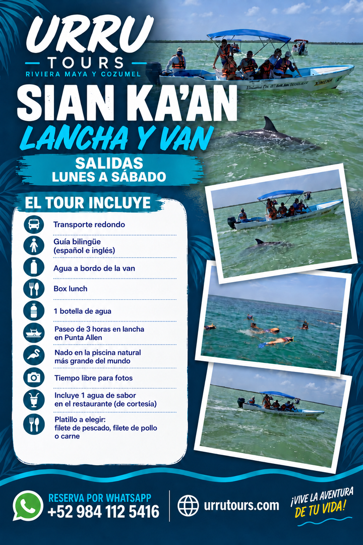 Tour Sian Ka’an + Punta Allen · Lancha y Van