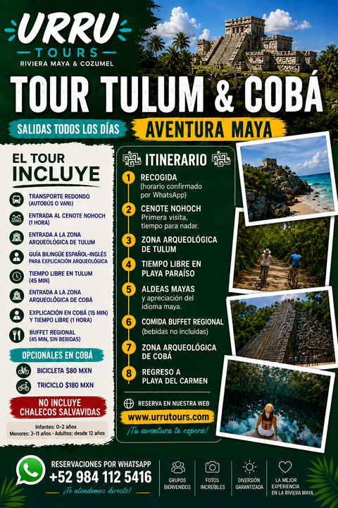 Tour Tulum-Ruinen + Cobá + Cenote San Juan