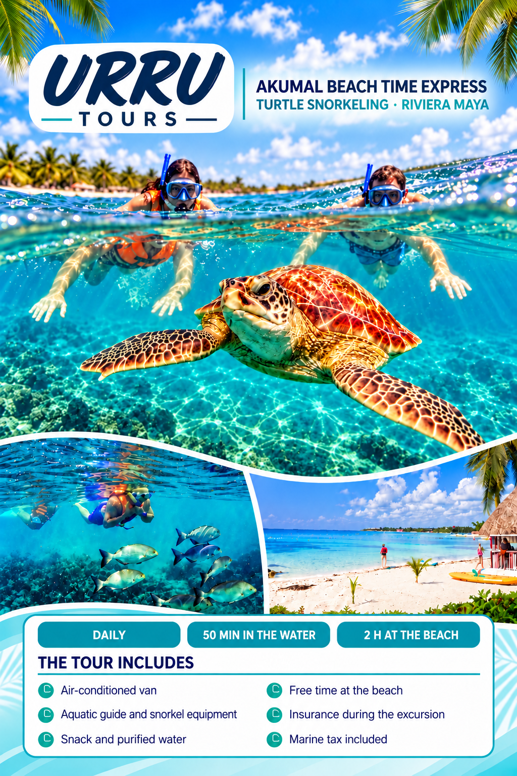 Akumal turtle snorkeling tour URRU Tours - English