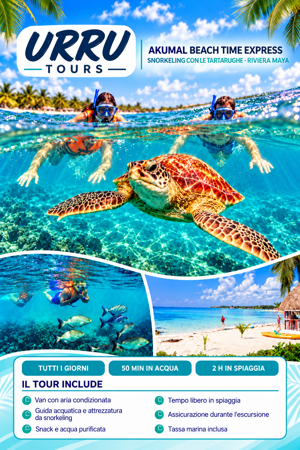 Tour snorkeling tartarughe Akumal URRU Tours - italiano