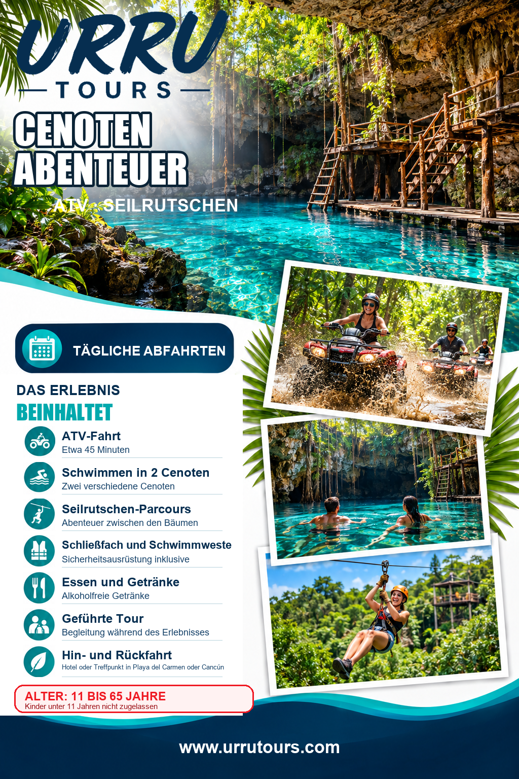 Cenoten-Abenteuer mit ATV, zwei Cenoten und Seilrutschen - Deutsch