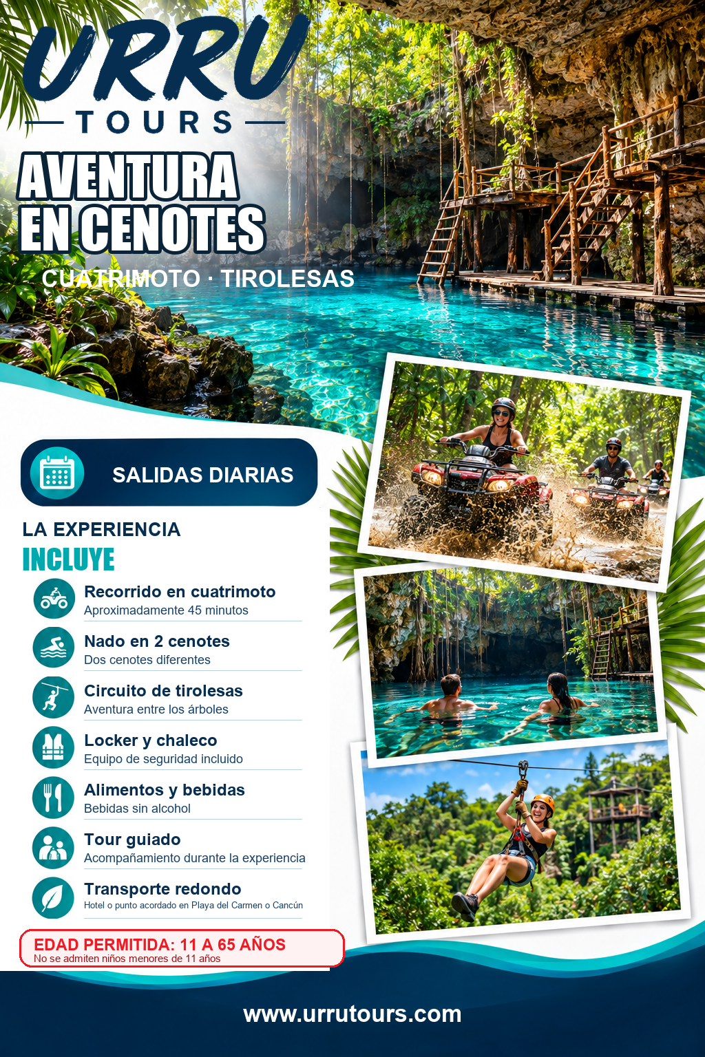 Aventura en cenotes con cuatrimoto, dos cenotes y tirolesas - español