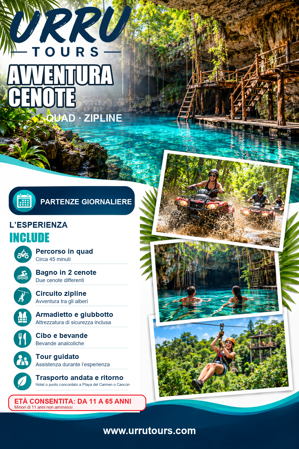 Avventura nei cenote con quad, due cenote e zipline - italiano