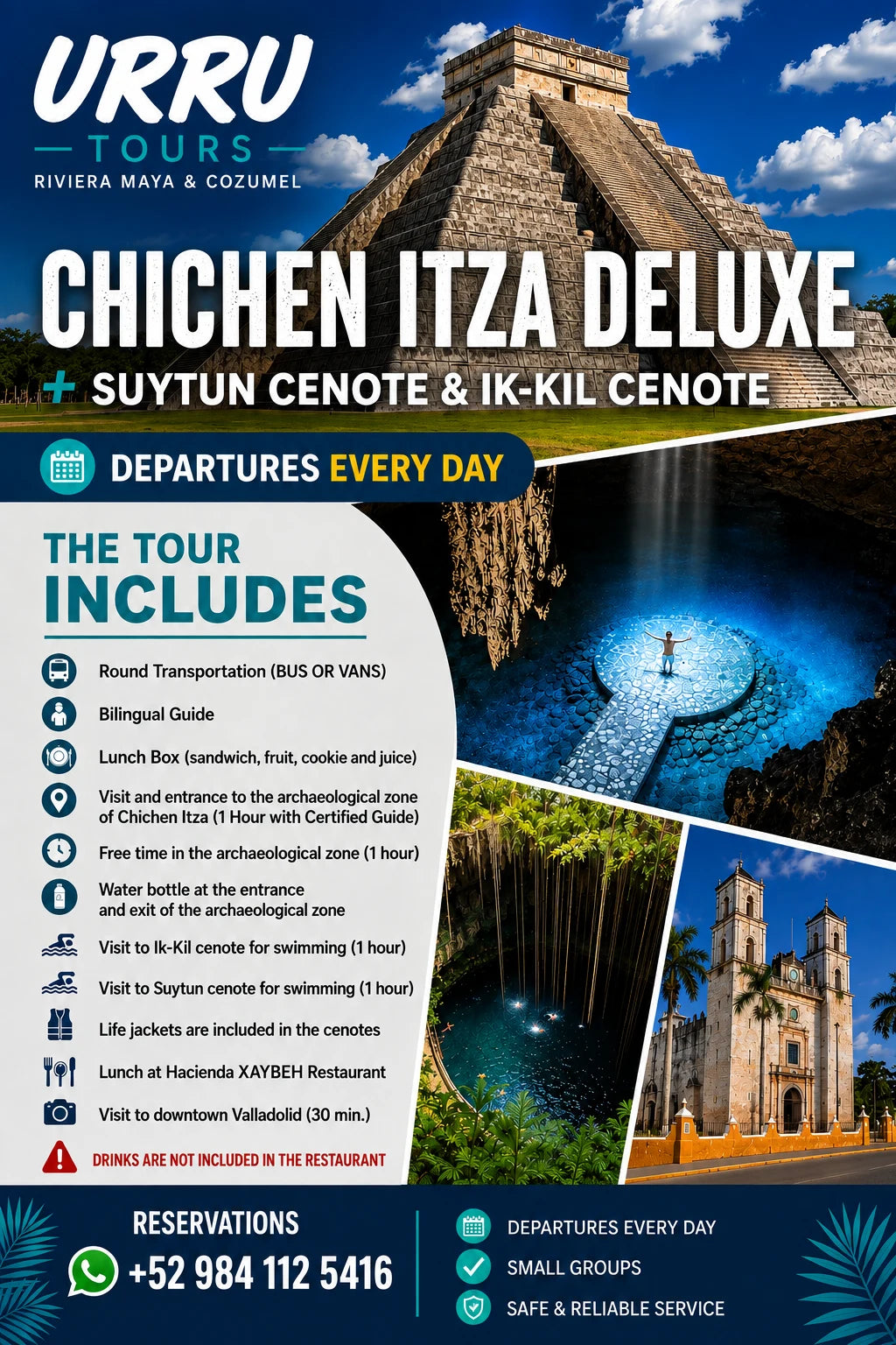 Chichen Itza Deluxe with Suytun and Ik-Kil cenotes - English