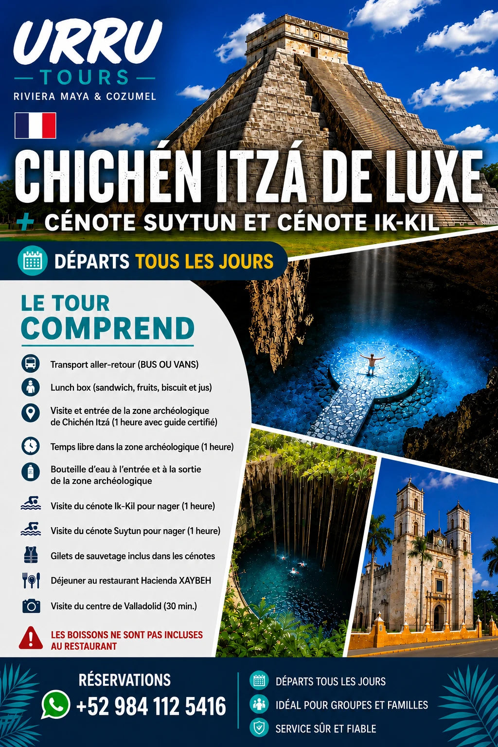Chichén Itzá Deluxe avec les cénotes Suytun et Ik-Kil - français