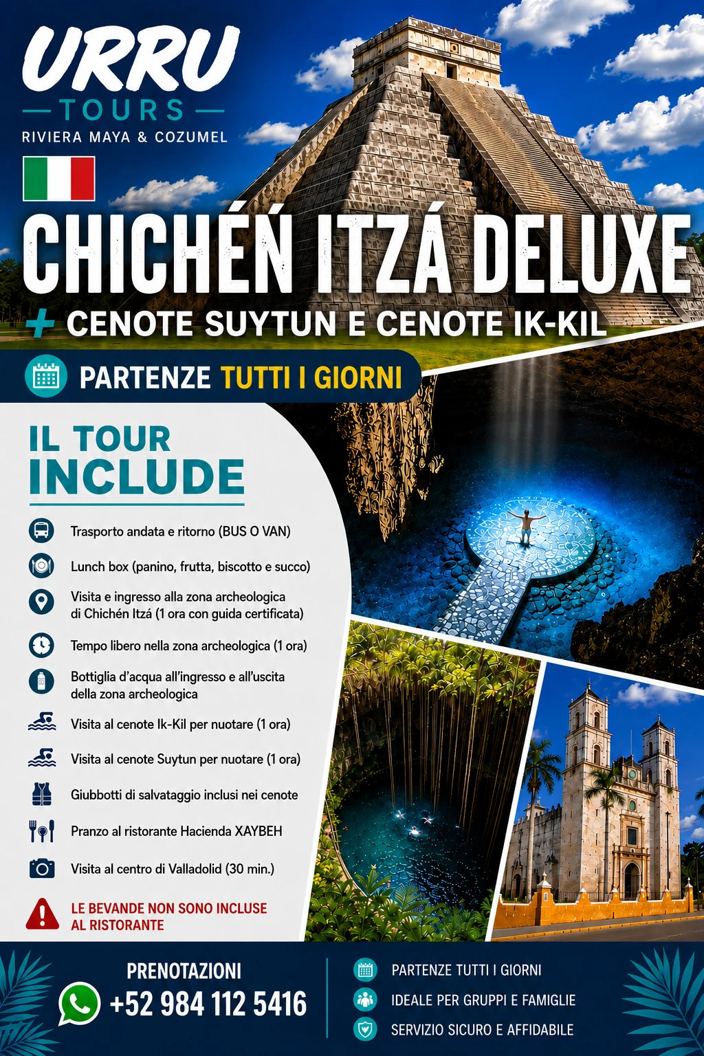 Chichén Itzá Deluxe con i cenote Suytun e Ik-Kil - italiano