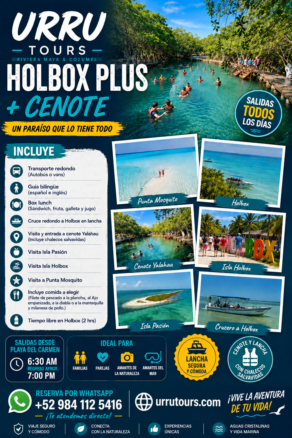 Tour Holbox Plus con cenote Yalahau desde Riviera Maya - español
