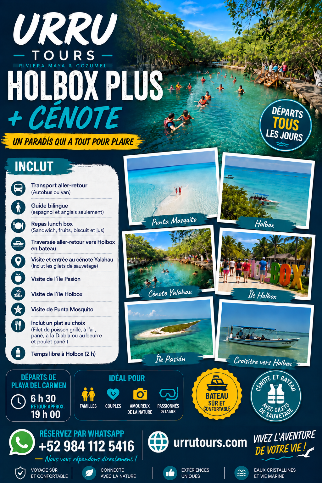 Excursion Holbox Plus avec cénote Yalahau depuis la Riviera Maya - français