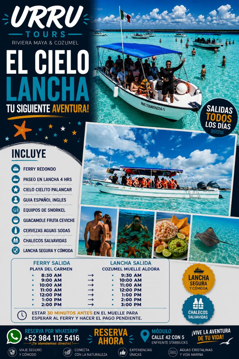 Tour El Cielo en lancha desde Playa del Carmen con ferry incluido