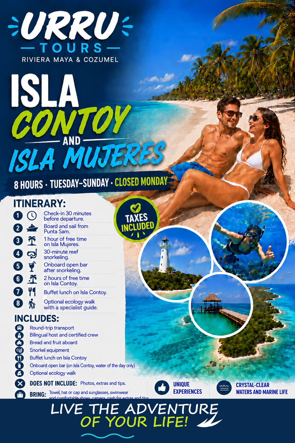 Isla Contoy e Isla Mujeres tour brochure in English