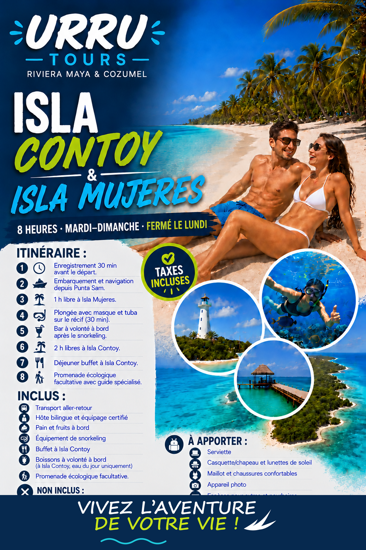 Brochure de l’excursion à Isla Contoy et Isla Mujeres en français